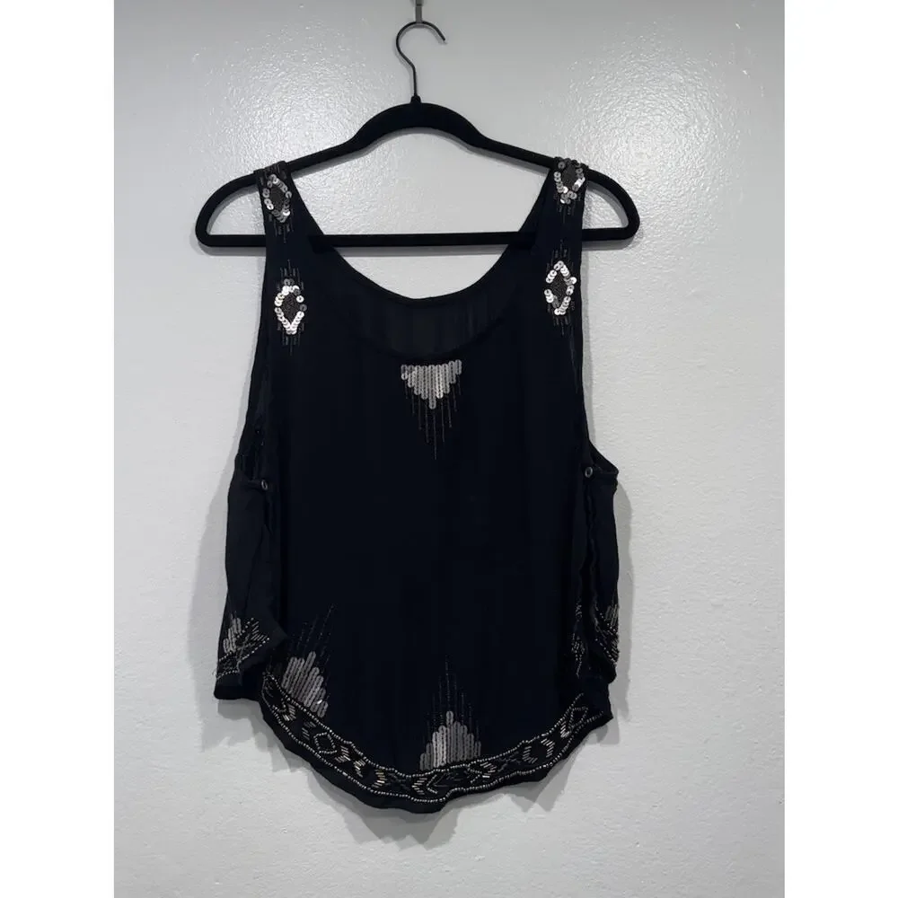 Free People Beaded Sequin Open Side Crop‎ Top Festival Boho Western Goddess XS